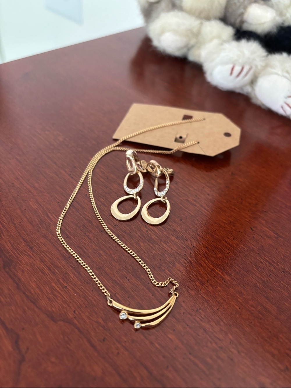 Gold-tone Pendant Necklace and Earrings Set